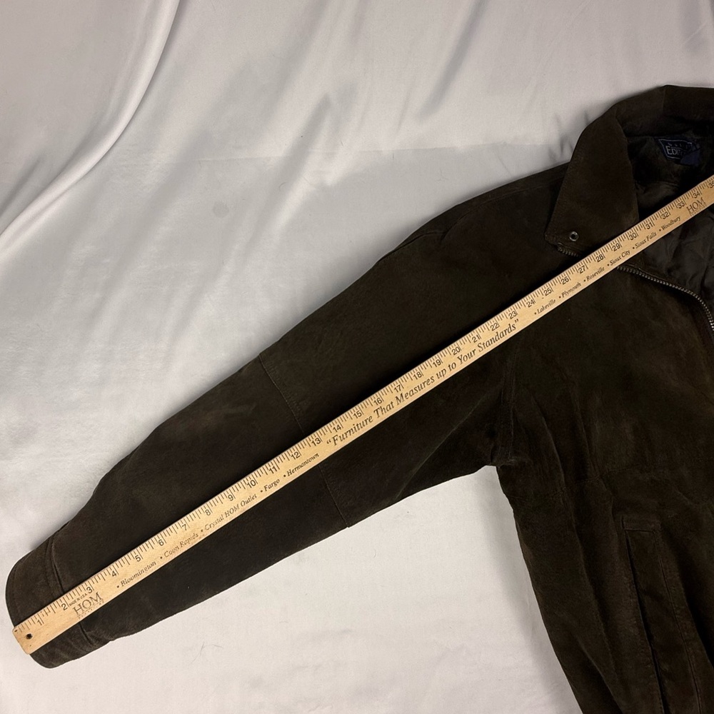 Men's Olive Green/Brown Suede Leather Jacket Quilted Nylon Interior - Picture 7 of 7